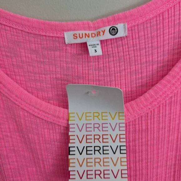 Sundry for Evereve Strappy Ribbed Tank Top Neon Pink - Picture 3 of 3
